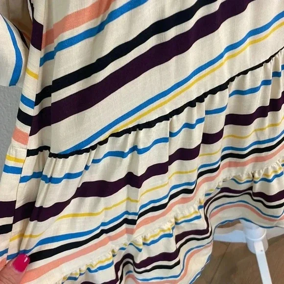 LOST + WANDER REVOLVE CORY Cream Blue STRIPED Boho MINI DRESS - Picture 4 of 16